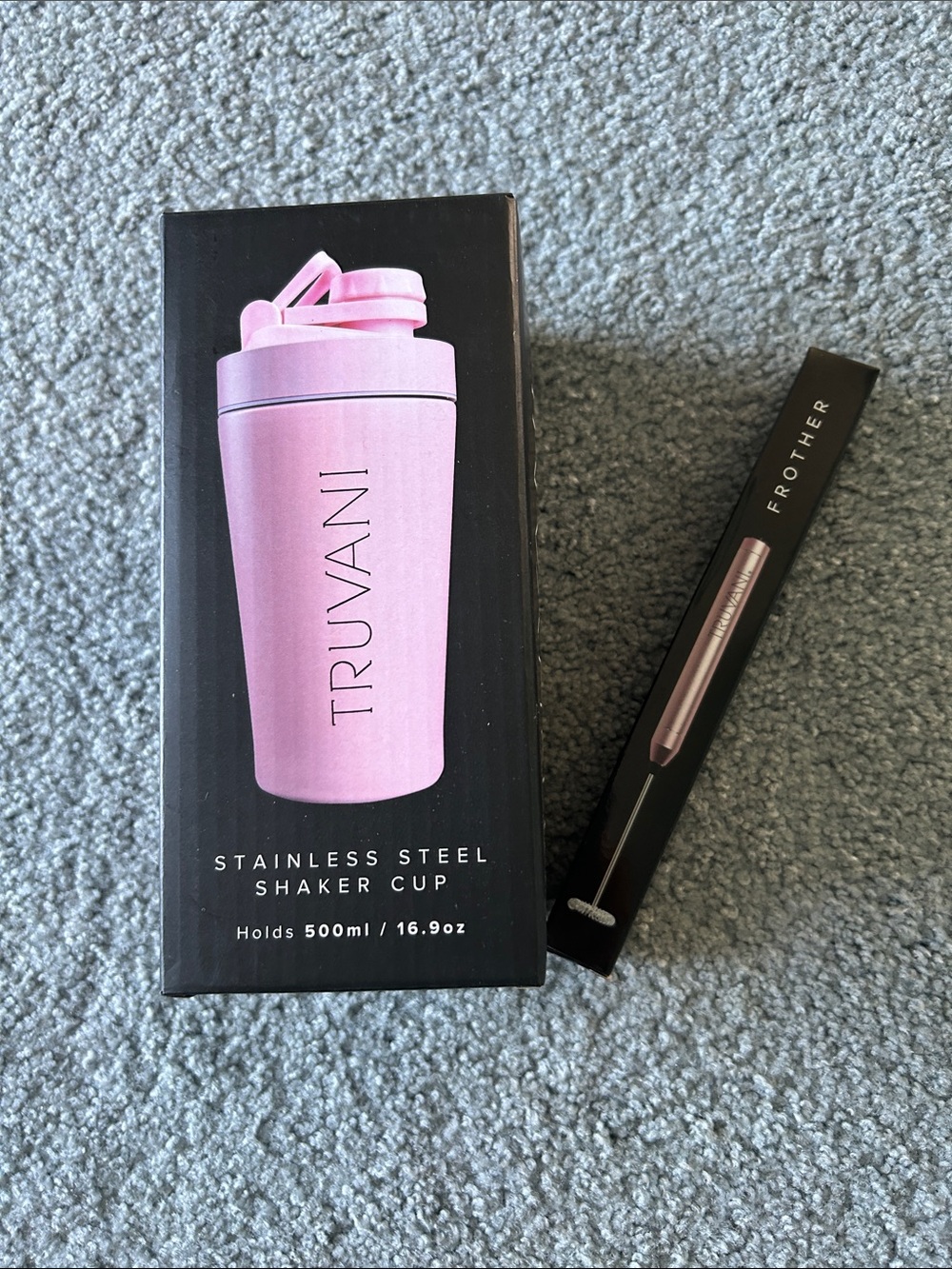 Pink Stainless Steel Shaker Cup - Travel Mixer for Supplements with frother